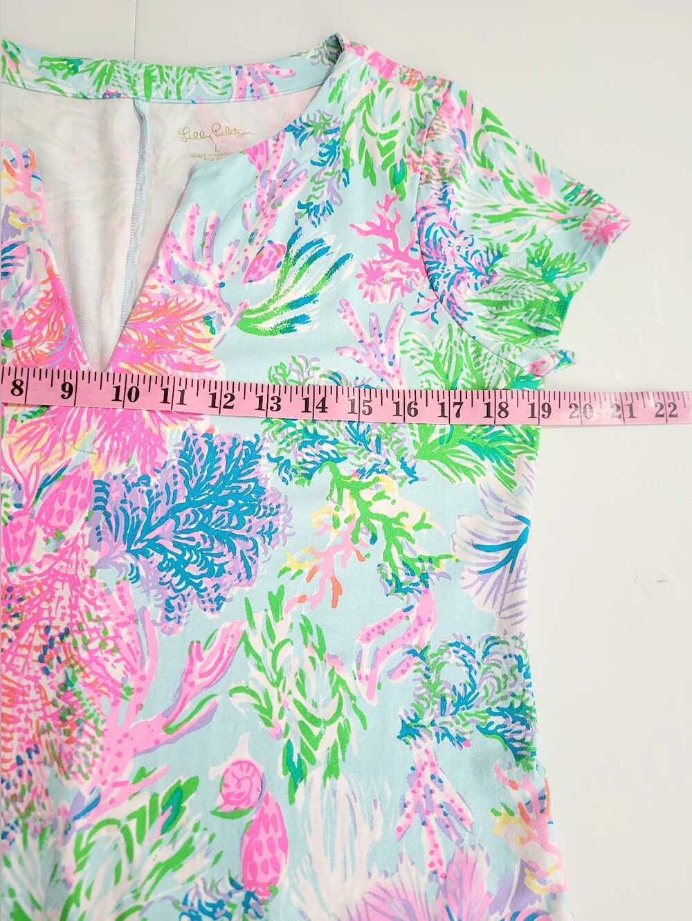 Lilly Pulitzer Women's Shift Dress Size Large Blue Pink Tropical Coral Print - Picture 9 of 11